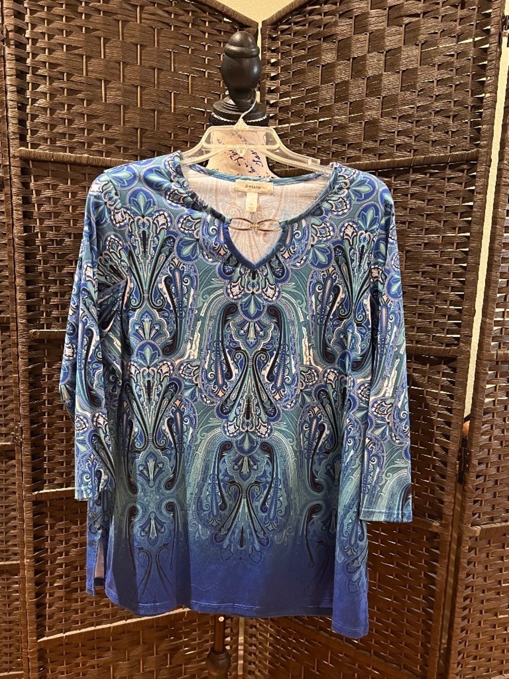 NWOT Dressbarn Paisley Ombre Keyhole Blouse 3/4 Sleeve XL